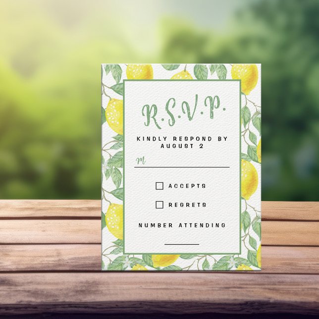 Cartão RSVP Vermelhidão Amarelo Cheerful em árvore de limão (Sunny botanical lemon pattern wedding RSVP response cards)