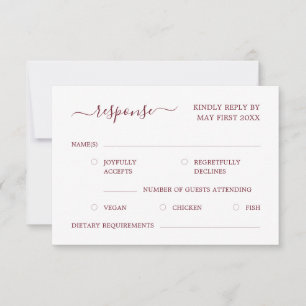 Cartão RSVP Vermelho Borgonha Mínimo Moderno e Elegante