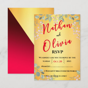 Cartão RSVP Vermelho com Dourado