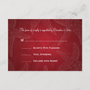 Cartão RSVP Vermelho da estrela do mar do casamento de praia