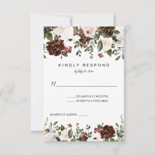 Cartão RSVP Vermelho Indiano, Marfim, Floral Vertical Verde Fl