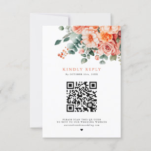 Cartão RSVP Verona Sunset Bright Orange Código QR Floral Casam
