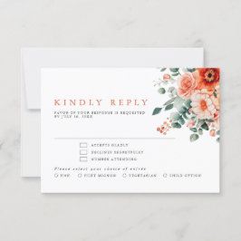 Cartão RSVP Verona Sunset Bright Orange Modern Floral Casament