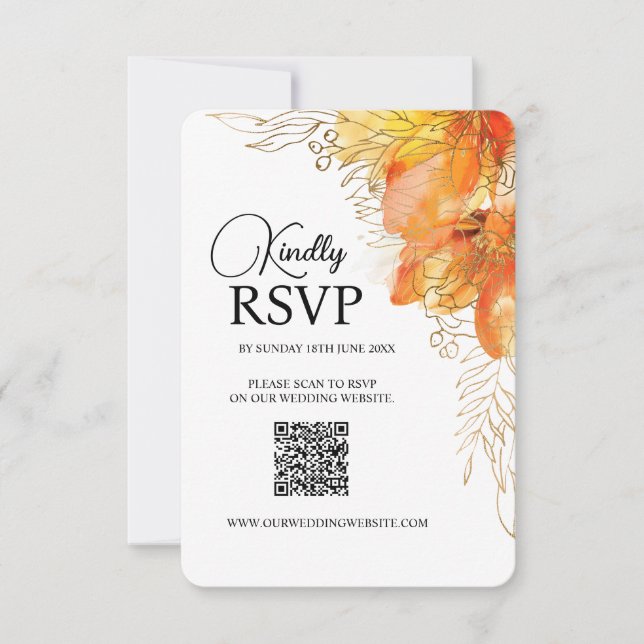 Cartão RSVP Verona Sunset Watercolor Floral QRcode Wedding (Frente)