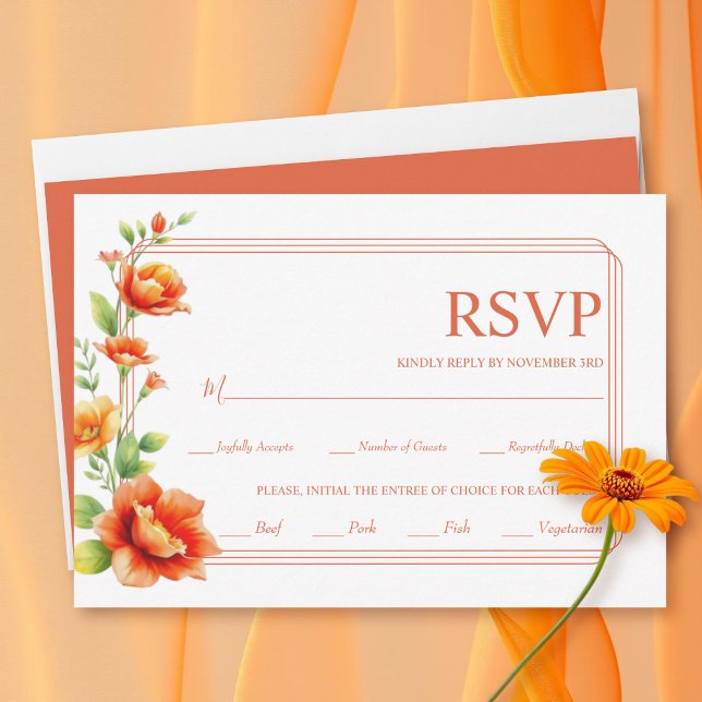 Cartão RSVP Verona sunsetflower e casamento de fronteira tripl (Criador carregado)