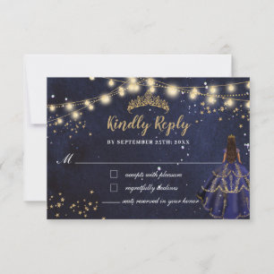 Cartão RSVP Vestido Azul Marinho Noite Estrelada Dourada Quinc