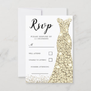 Cartão RSVP Vestido Brilho Dourado para Todos os Casamentos de