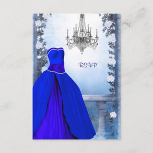 Cartão RSVP Vestido de Baile Azul Marinho Real Rosa Quinceaner