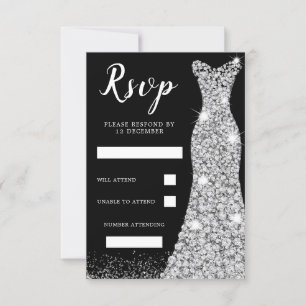 Cartão RSVP Vestido de Brilho de Diamante Festa de Aniversário