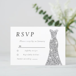 Cartão RSVP Vestido de Diamante Prata para Noiva ou Festa de A