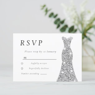 Cartão RSVP Vestido de Diamante Prata para Noiva ou Festa de A