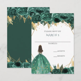Cartão RSVP Vestido de Quinze Anos Princesa Floral Verde Esmer