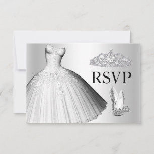 Cartão RSVP Vestido Lantejoulas Brilho e Saltos Quinceanera RS