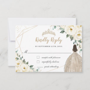 Cartão RSVP Vestido Quinceañera Floral Branco Marfim Champange