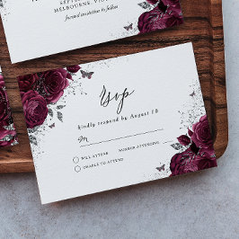 Cartão RSVP Vestido Rosa de Borgonha Prateado Brilhante