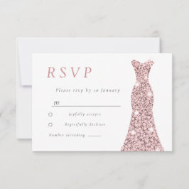 Cartão RSVP Vestido Rosa Dourado Rosa Choque para Casamento ou