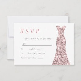 Cartão RSVP Vestido Rosa Dourado Rosa Coral Casamento ou Anive