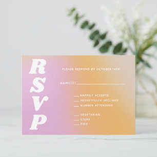 Cartão RSVP Vibrações Retro Abstrato Gradiente Rosa Laranja Ca