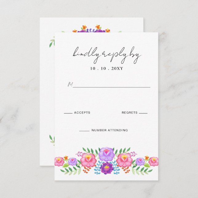 Cartão RSVP Vibrant Mexican Floral Fiesta Wedding (Frente/Verso)
