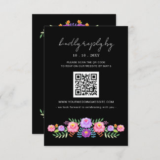Cartão RSVP Vibrant Mexican Floral Fiesta Wedding QR code