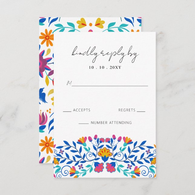 Cartão RSVP Vibrant Mexicano Floral Fiesta Wedding (Frente/Verso)