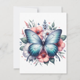 Cartão RSVP Vibrante Buquê Floral de Borboleta Casamento 