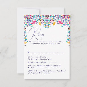 Cartão RSVP Vibrante Estilo de Festa Mexicana Colorida Casamen