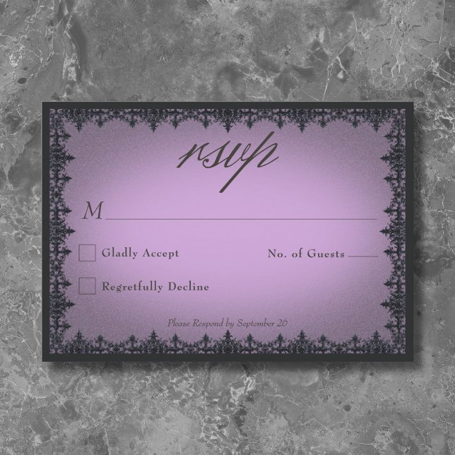 Cartão RSVP Victorian Gothic Iron Border Purple Wedding (Victorian Gothic Iron Border Purple Wedding RSVP Card)