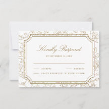 Victorian White and Gold Floral Line Art Wedding
