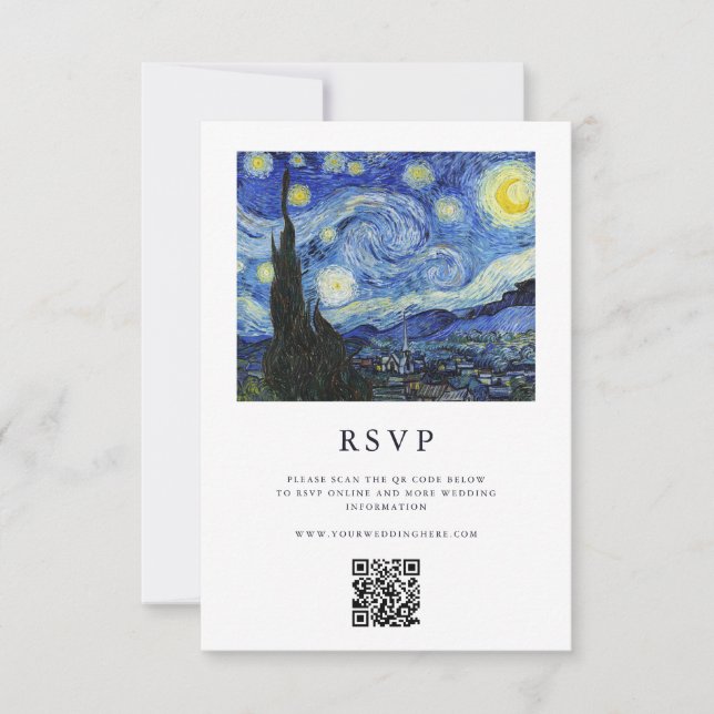 Cartão RSVP Vincent Van Gogh Starry Night Weding (Frente)