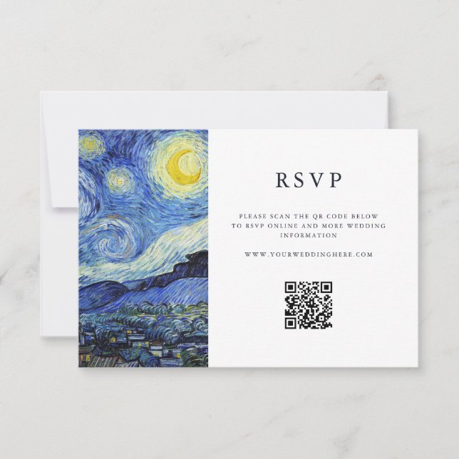 Cartão RSVP Vincent Van Gogh Starry Night Weding (Frente)