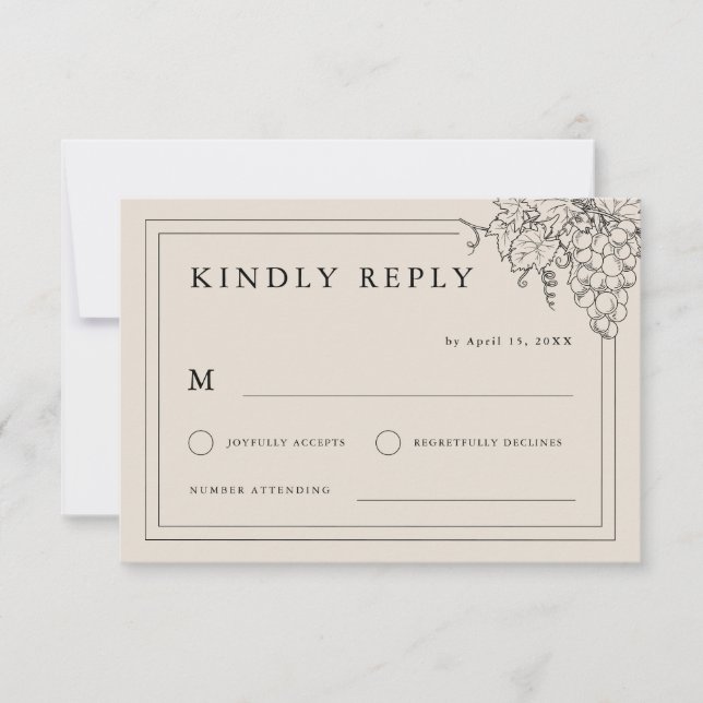 Cartão RSVP Vineyard Weding Napa Valley California Winery (Frente)