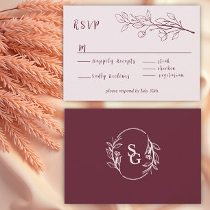 Cartão RSVP Vinho de Ruby Floral Simples Boho