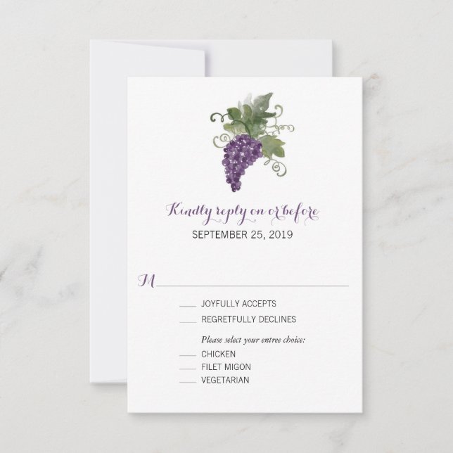 Cartão RSVP Vinho de Vinho Aquático | VP de Casamento (Frente)