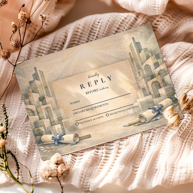 Cartão RSVP Vintage Architecture Drawing Graduation (Criador carregado)