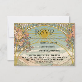Cartão RSVP Vintage Art Nouveau Deco Código QR Site Casamento