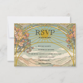 Cartão RSVP Vintage Art Nouveau Deco Nature Wedding Meal