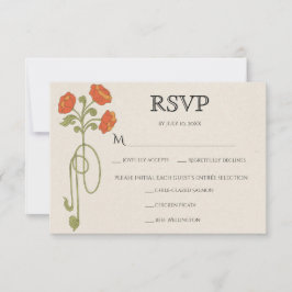Cartão RSVP Vintage Art Nouveau Orange Sage Flowers Meals