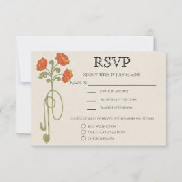 Cartão RSVP Vintage Art Nouveau Orange Sunset Flowers Meals