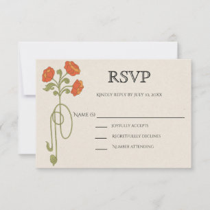 Cartão RSVP Vintage Art Nouveau Orange Verona Sunset Flowers