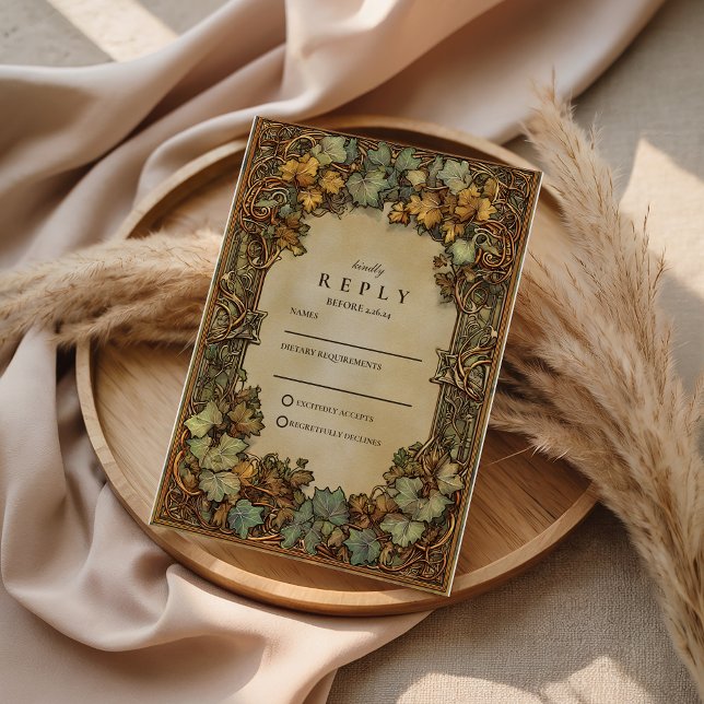 Cartão RSVP Vintage Autumn Botanical Wedding (Criador carregado)