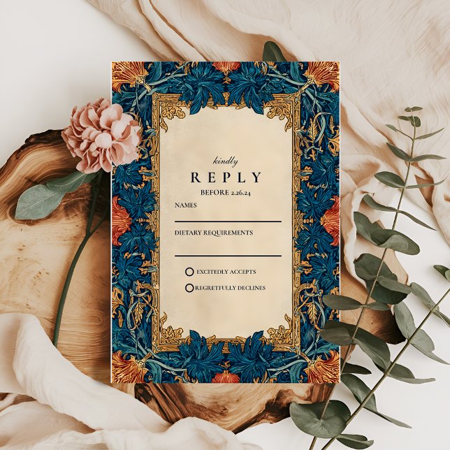 Cartão RSVP Vintage Baroque Floral Wedding (Criador carregado)