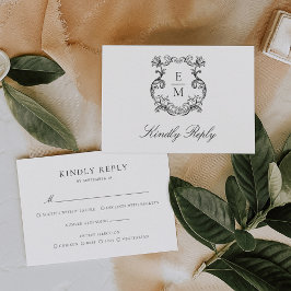 Cartão RSVP Vintage Barroco Monograma Casamento de Crest