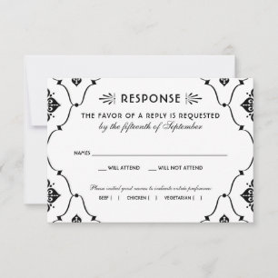 Cartão RSVP Vintage Black and White Art Deco Weding