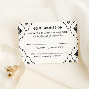 Cartão RSVP Vintage Black and White Art Deco Weding