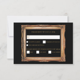 Cartão RSVP Vintage Black & Dourado Wedding