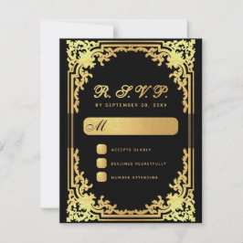 Cartão RSVP Vintage Black Faux Dourado Script Elegante Casamen