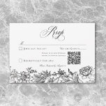 Cartão RSVP Vintage Black & White Tapeçaria Floral Casamento R<br><div class="desc">Traga a elegância do eterno para o seu dia especial com este vintage cartão de resposta ao casamento floral com um código QR, com uma ilustração em estilo tapeçaria preto e branco de flores e folhas moldando um centro branco nítido. A intrincada fronteira botânica acrescenta um sentimento clássico e herdeiro,...</div>