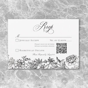 Cartão RSVP Vintage Black & White Tapeçaria Floral Casamento R
