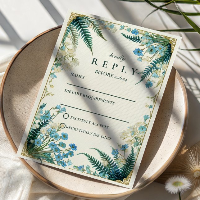 Cartão RSVP Vintage Bluebell Botanical Wedding (Criador carregado)